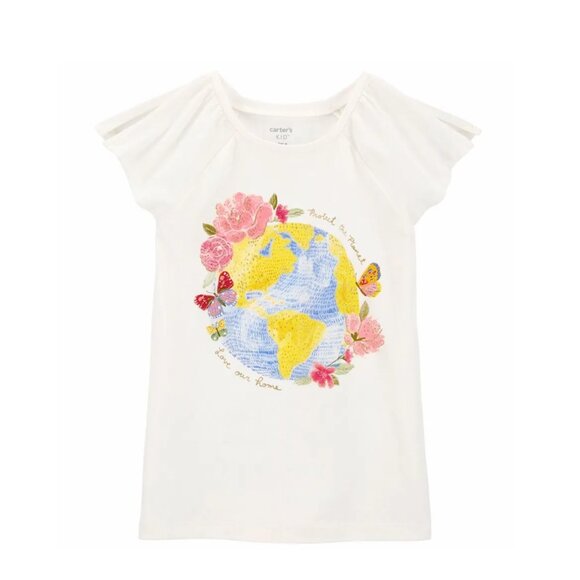 Carter's Other - CARTERS NWT Girls Size 7 Split Sleeve T-shirt world globe cream yellow pink 🌎
